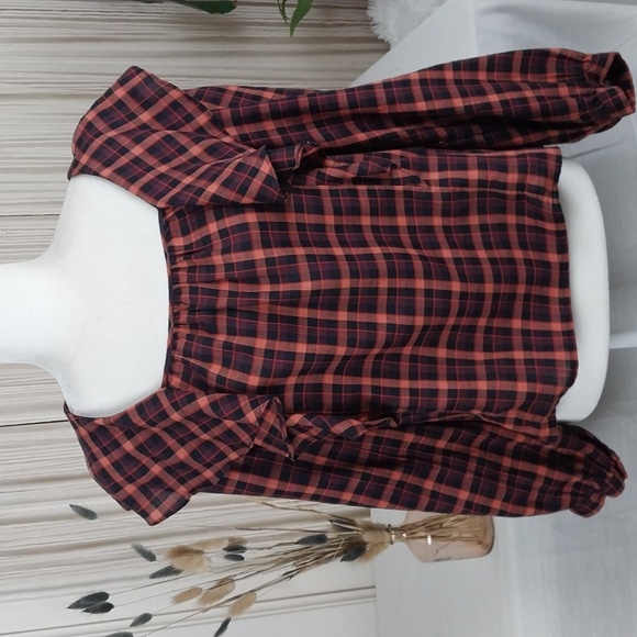 Madewell Tops - Madewell Plaid Ruffled Square-Neck Crop Top Size Large
